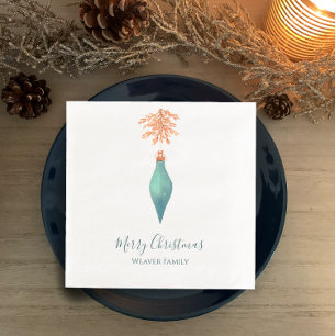 Serviette En Papier Elégante aquarelle Turquoise Noël Bauble