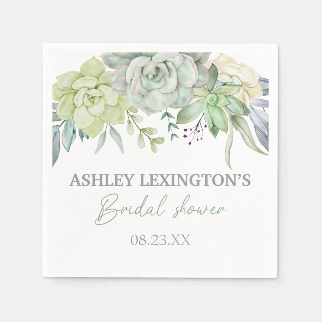 Serviette En Papier Elégante aquarelle Verdure Succulente BridalDouche (Devant)