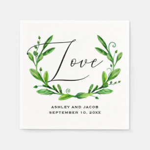 Serviette En Papier Elégante aquarelle verte script floral mariage