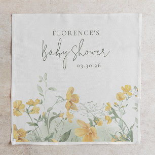 Serviette En Papier Élégante Baby Shower Fleurs Jaunes