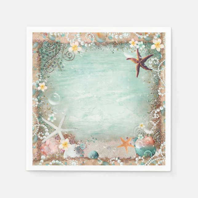 Serviette En Papier Elégante Beach Sea Starfish & Pearls Beach Party (Devant)