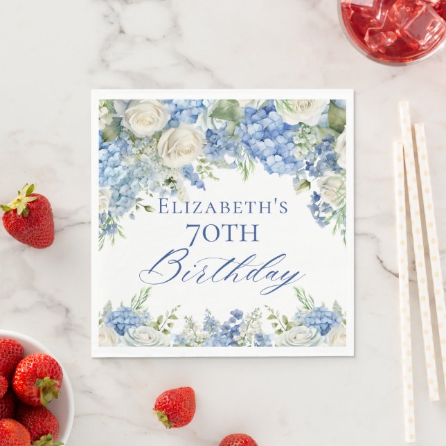 Serviette En Papier Elégante Blue Hydrangea Jardin Rose fête d'anniver (En situation)