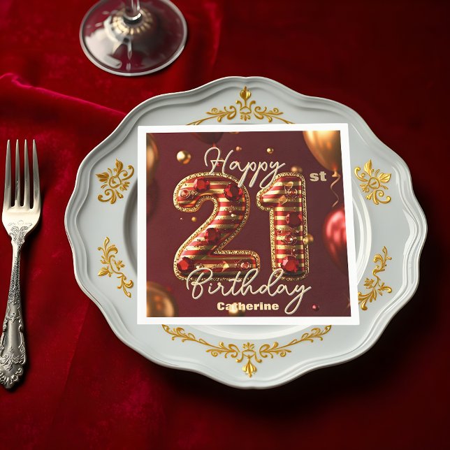 Serviette En Papier Elégante Bourgogne & Or 21ème anniversaire Célébra (Créateur téléchargé)