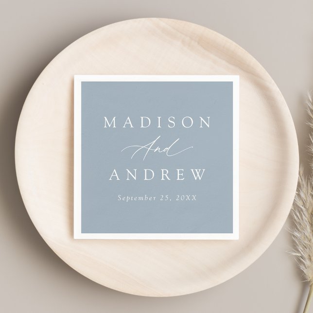 Serviette En Papier Élégante calligraphie Dusty Blue Mariage (Créateur téléchargé)