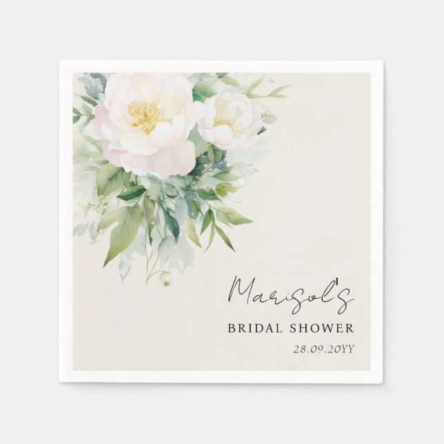 Serviette En Papier Élégante Calligraphie Fête de Mariage Fleurie Blan (Devant)