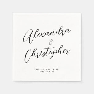 Serviette En Papier Élégante calligraphie fleurie Noms Mariage
