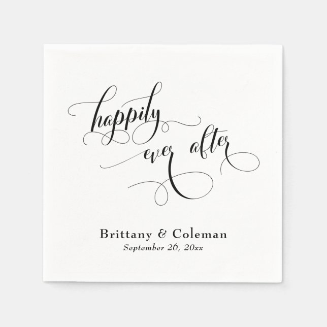 Serviette En Papier Élégante calligraphie Joyeuse Jamais Après Mariage (Devant)