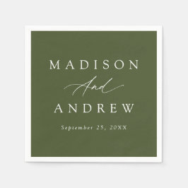 Serviette En Papier Élégante calligraphie Mariage vert olive