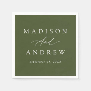 Serviette En Papier Élégante calligraphie Mariage vert olive