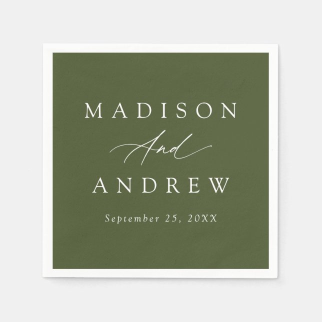 Serviette En Papier Élégante calligraphie Mariage vert olive (Devant)