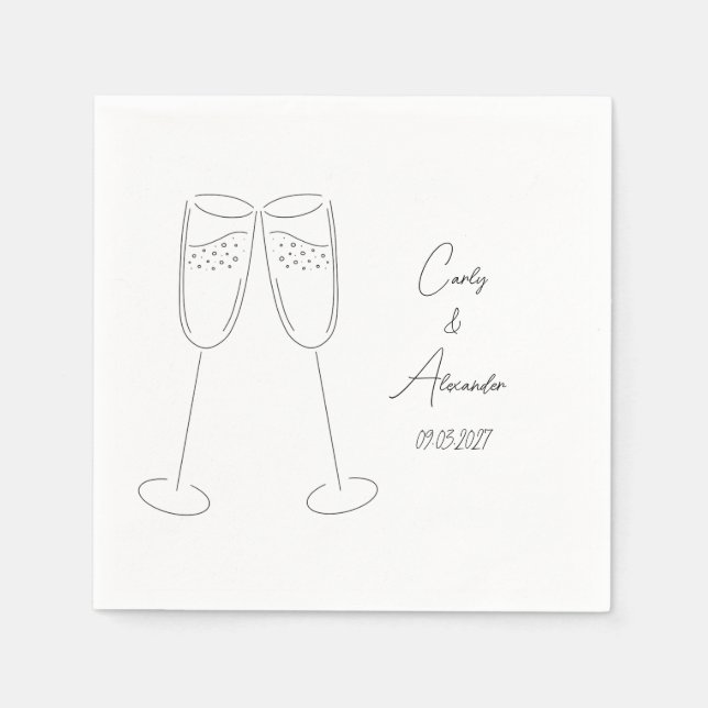 Serviette En Papier Elégante Champagne Nom Mariage Partie d'engagement (Devant)
