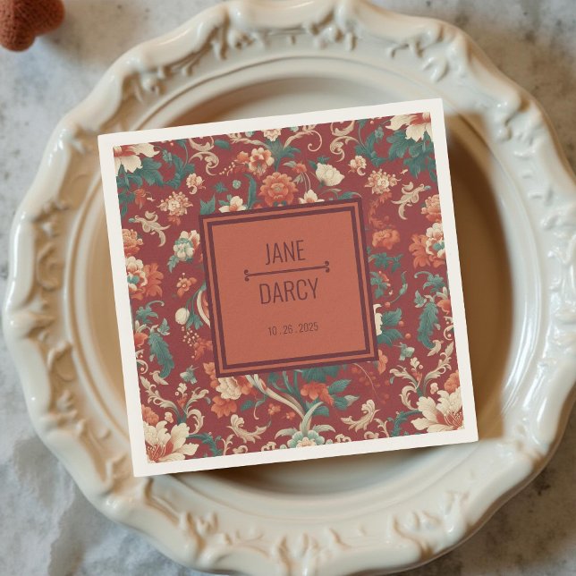 Serviette En Papier Élégante Chinoiserie Bourgogne Mariage victorien (Créateur téléchargé)