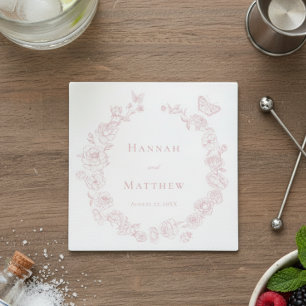 Serviette En Papier Élégante Chinoiserie rose Mariage de crête d'oisea