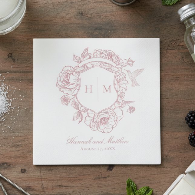 Serviette En Papier Élégante Chinoiserie rose Mariage de crête d'oisea (Créateur téléchargé)