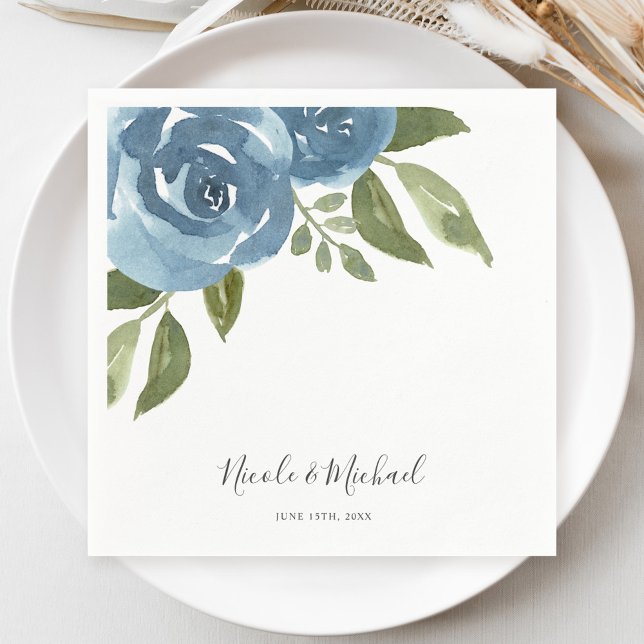 Serviette En Papier Elégante couleur bleu azur Mariage floral (Créateur téléchargé)