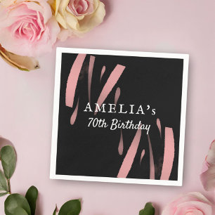 Serviette En Papier Elégante couleur rose noire 70e Joyeux anniversair