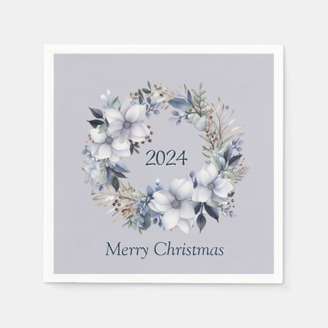 Serviette En Papier Élégante couronne florale Noël (Devant)