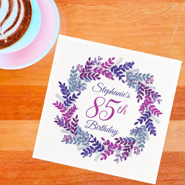 Serviette En Papier Élégante couronne violette rose 85e anniversaire (Créateur téléchargé)