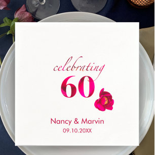 Serviette En Papier Élégante coutume Rose rouge florale 60e anniversai