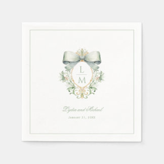 Serviette En Papier Élégante crête avec mâchoire verte Sage | Mariage 