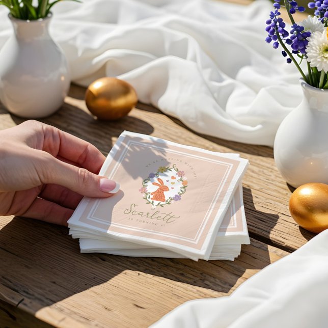 Serviette En Papier Elégante crête de lapin de Pâques Printemps Floral (Elegant Easter Bunny Crest Spring Floral Birthday Napkins)