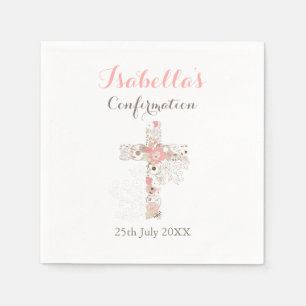 Serviette En Papier Elégante croix florale blanche nom de fille confi