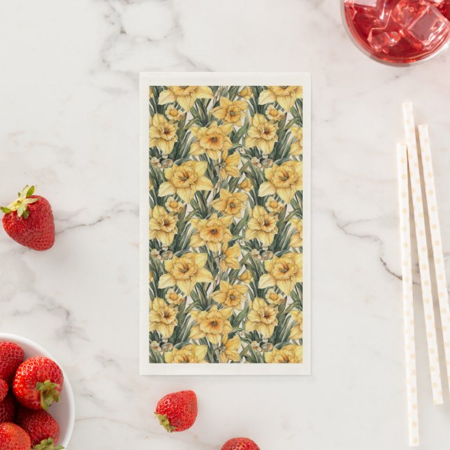 Serviette En Papier Elégante Daffodile Jaune Fleurs d'aquarelle de Pâq (En situation)