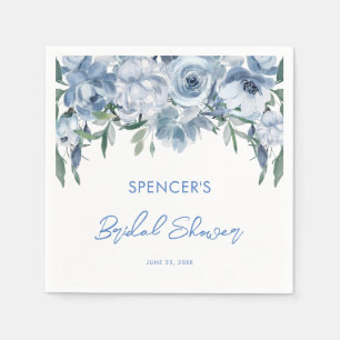 Serviette En Papier Élégante Douche de Mariée Florale Bleu Poussiéreux