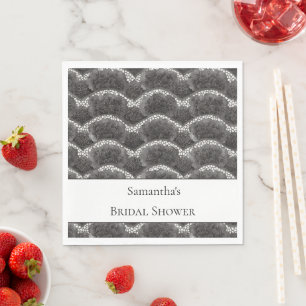 Serviette En Papier Élégante Douche de Mariée Florale Noir Blanc