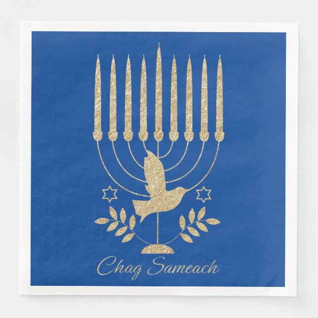 Serviette En Papier Elégante Dove Flying Dove Menorah Blue Hanoukka (Devant)