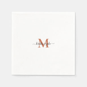Serviette En Papier Élégante et simple Terracott Monogram Swash Napkin