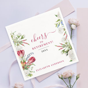 Serviette En Papier Élégante Feminine Blanc Rouge Floral Bravo Retire