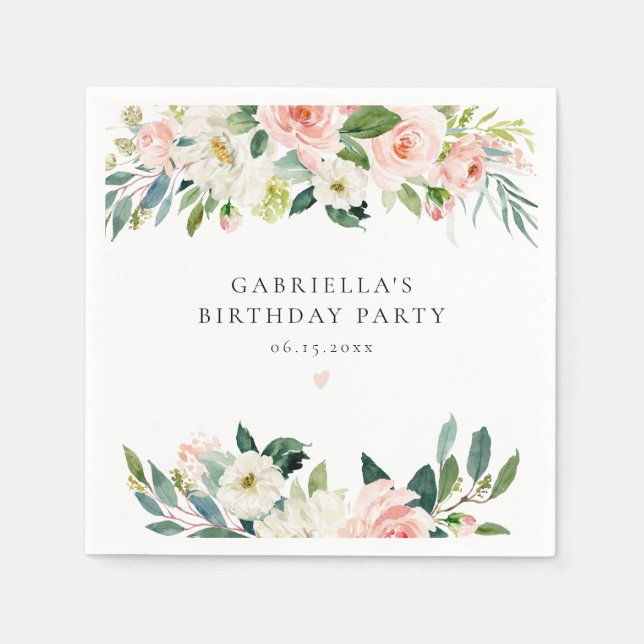 Serviette En Papier Élégante fête d'anniversaire rose pâle rose (Devant)