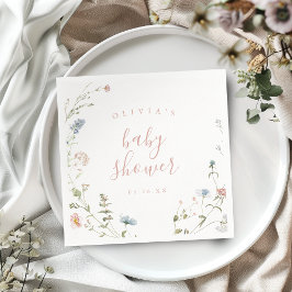 Serviette En Papier Élégante Fête de Bébé Rose Sauvage Bohème Rustique