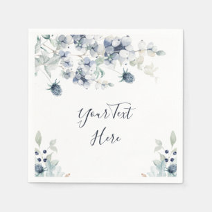 Serviette En Papier Élégante fête de feuillage d'hiver bleu Dusty