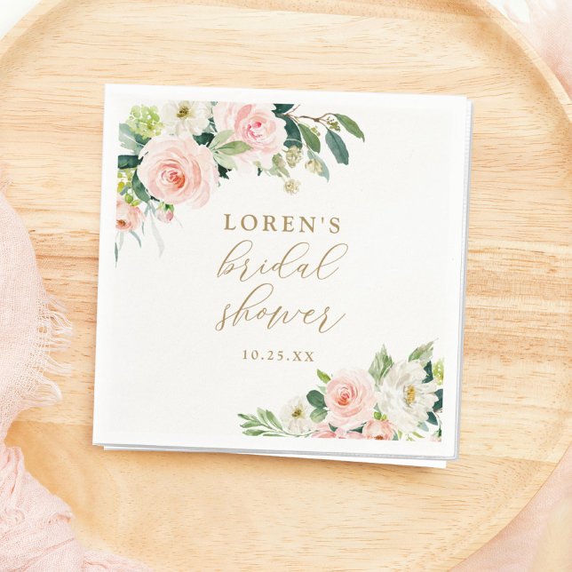Serviette En Papier Élégante Fête de Mariage Florale Aquarelle Rose (Créateur téléchargé)