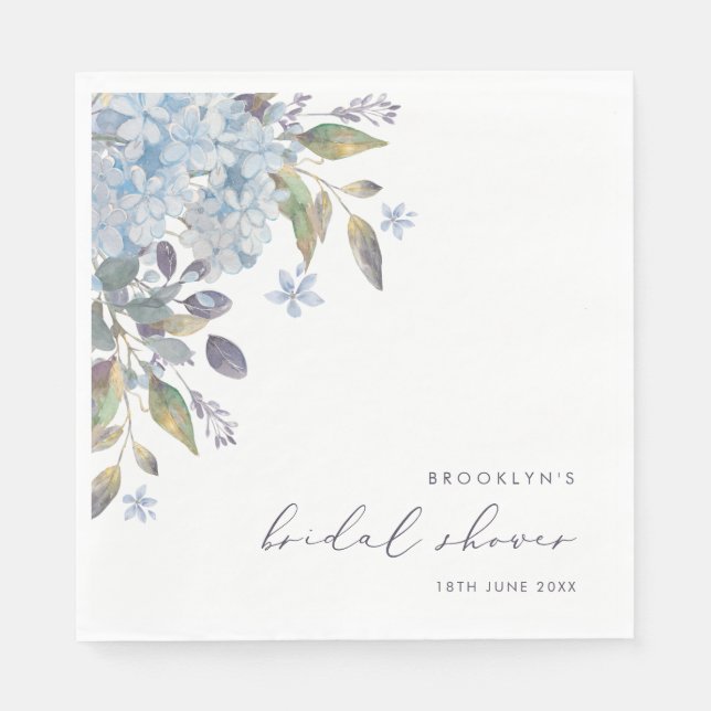Serviette En Papier Élégante Fête des mariées Blue Hydrangeas (Devant)