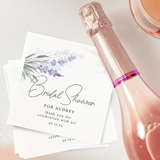 Serviette En Papier Elégante Fête des mariées d'aquarelle Lavender (Elegant Lavender Watercolor Bridal Shower Napkins)