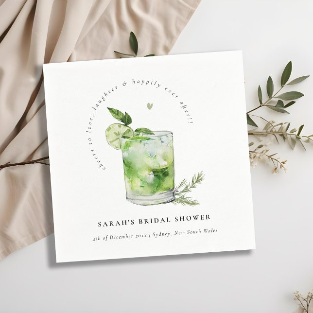 Serviette En Papier Élégante Fête des mariées de cocktails Green Marga (Créateur téléchargé)