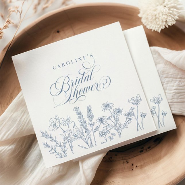 Serviette En Papier Élégante Fête des mariées de Fleur sauvage bleu pé (Créateur téléchargé)