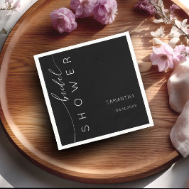 Serviette En Papier Elégante Fête des mariées de script noir et blanc