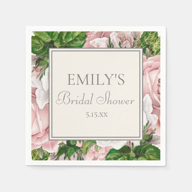 Serviette En Papier Élégante Fête des mariées de verdure rose pâle (Devant)