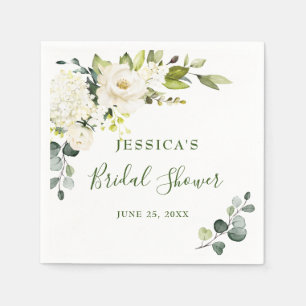 Serviette En Papier Elégante Fête des mariées Eucalyptus White Roses