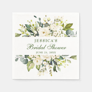 Serviette En Papier Elégante Fête des mariées Eucalyptus White Roses