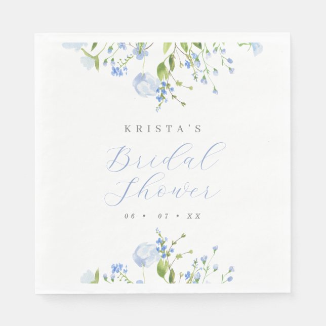 Serviette En Papier Elégante Fête des mariées florale bleu clair (Devant)