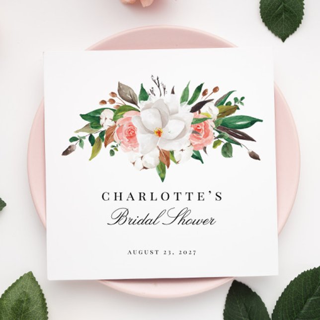 Serviette En Papier Élégante Fête des mariées florale de Magnolia (Créateur téléchargé)
