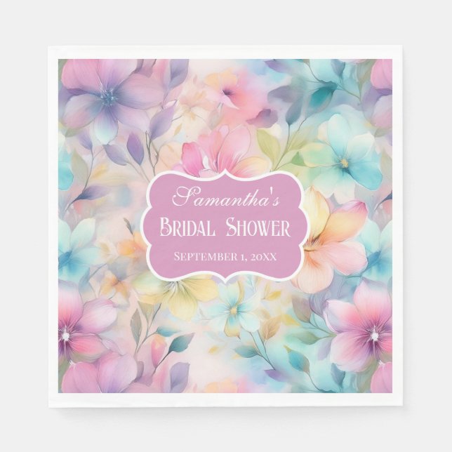 Serviette En Papier Elégante Fête des mariées Pastel Watercolor Floral (Devant)