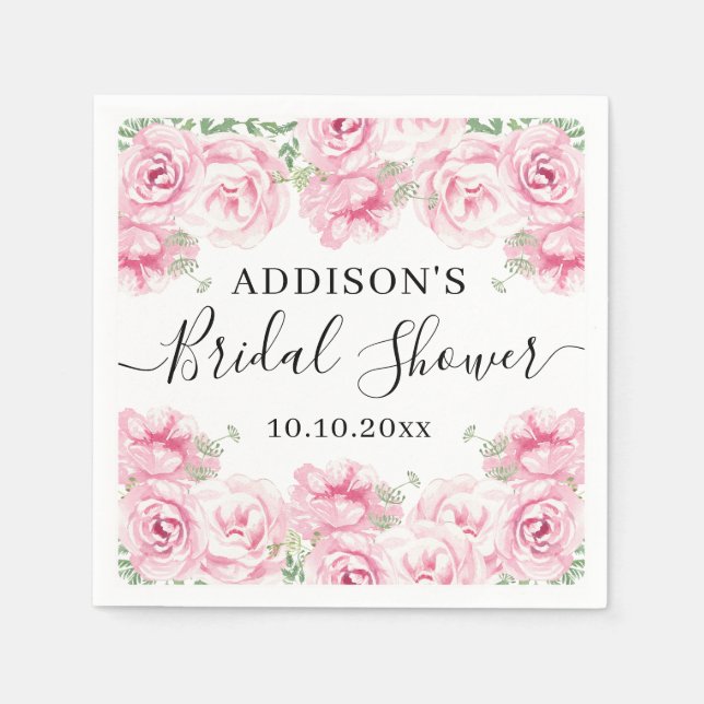 Serviette En Papier Elégante Fête des mariées Rose aquarelle (Devant)