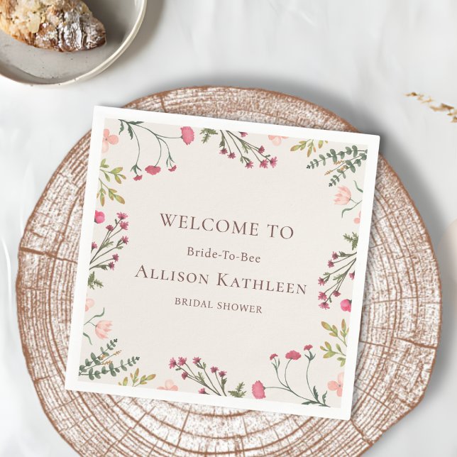Serviette En Papier Elégante Fête des mariées rose et verte florale (Créateur téléchargé)