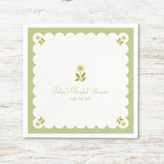 Serviette En Papier Élégante Fête des mariées Sage Vert Daisy Mignonne